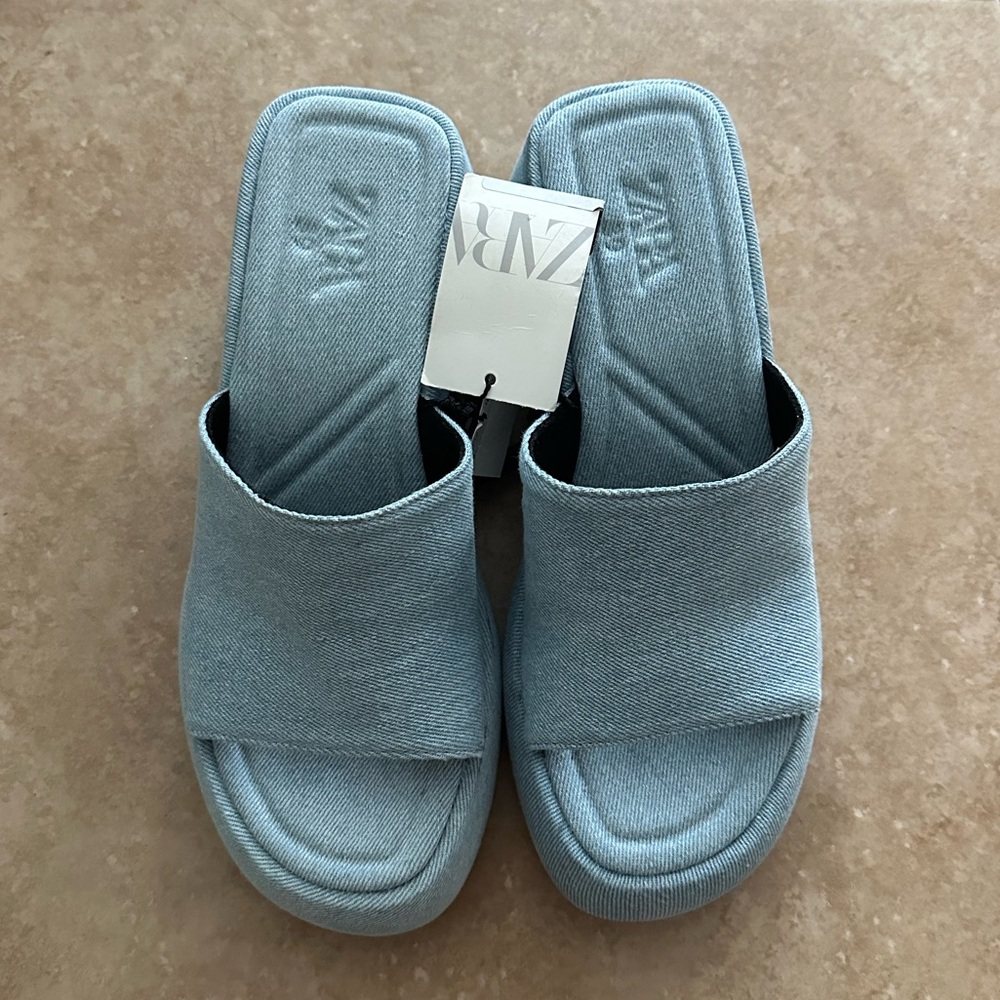 Zara - Denim Wedge Platform Sandals NWT